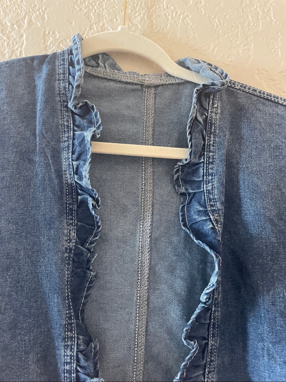 Denim Ruffle Open-Front Jacket - Blue - Picture 3 of 7